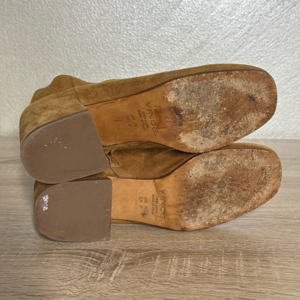 Vince Ostend Cedar Suede Ankle Boots Size 7 Block Heel - Picture 7 of 14